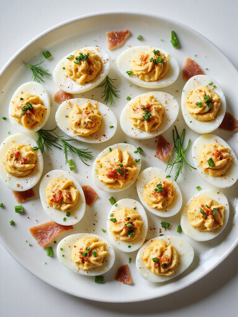 garlic herb boursin deviled eggs