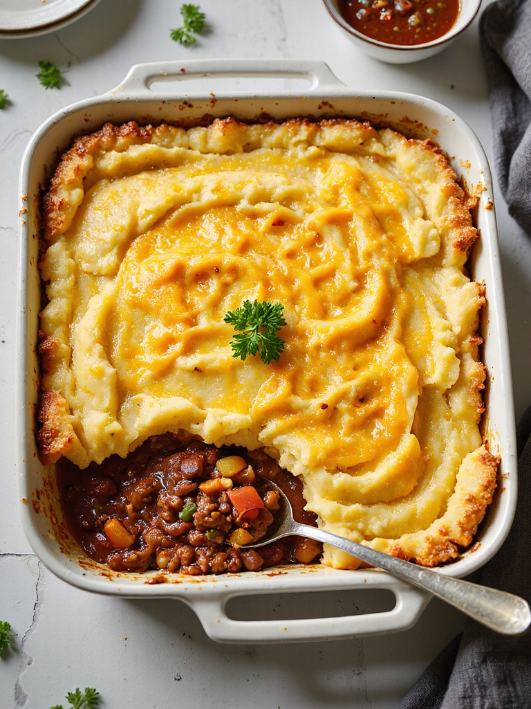 chili topped mashed potato casserole