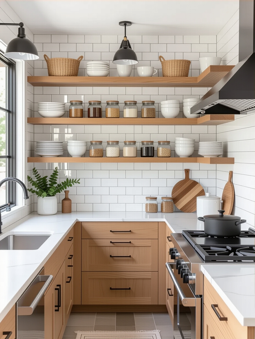 accessible open kitchen shelving