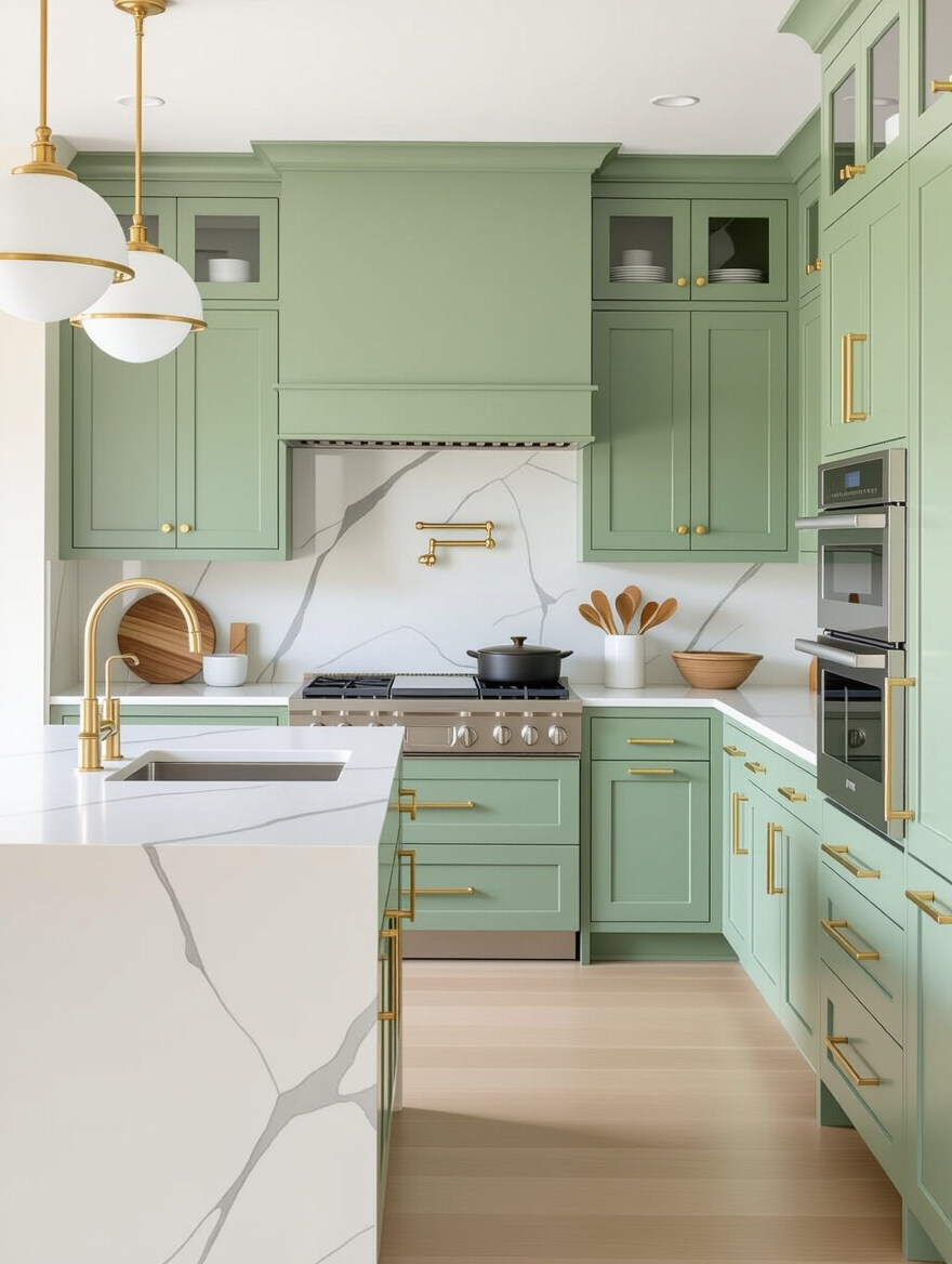 brass elegance for green cabinets