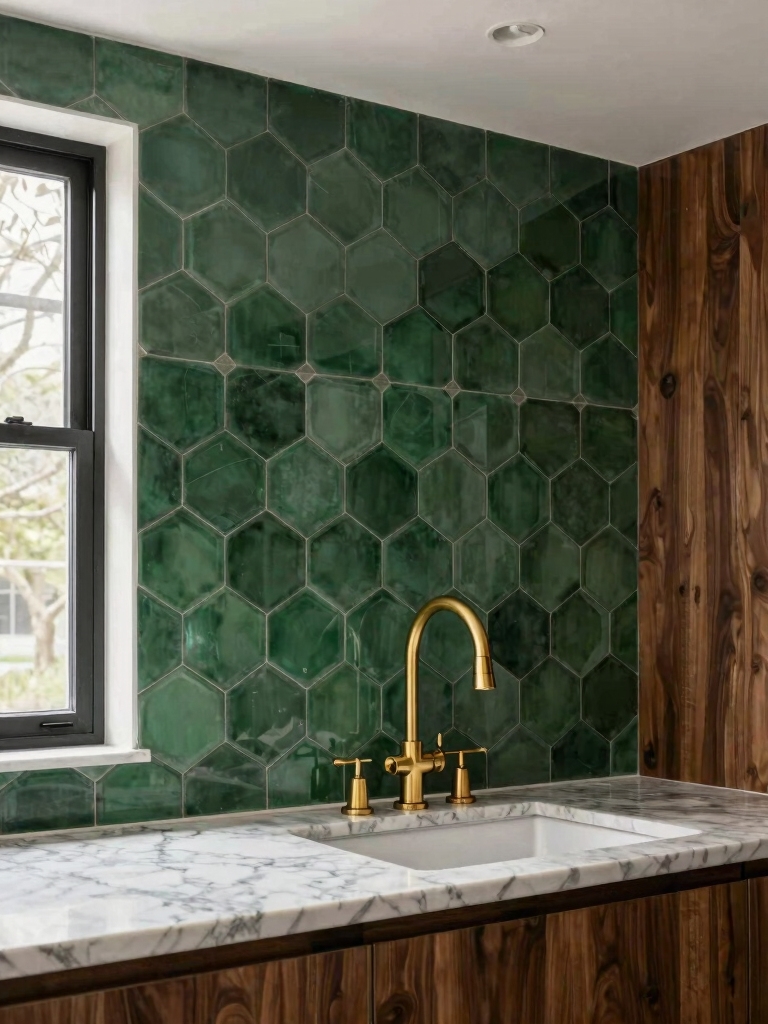 brass fixtures green hexagons