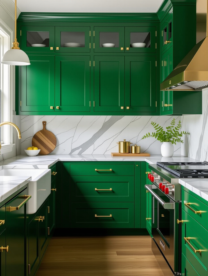 brass gold green cabinets