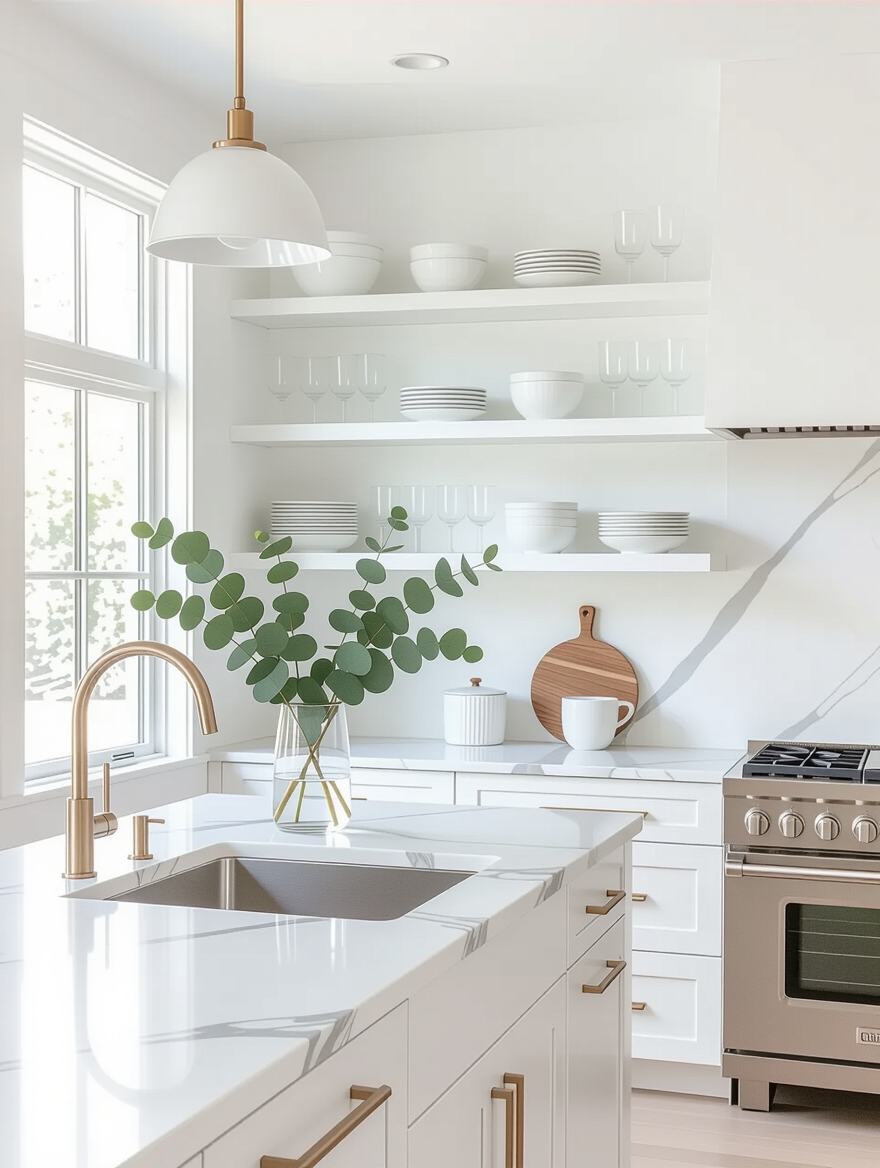 brighten kitchen with open shelving