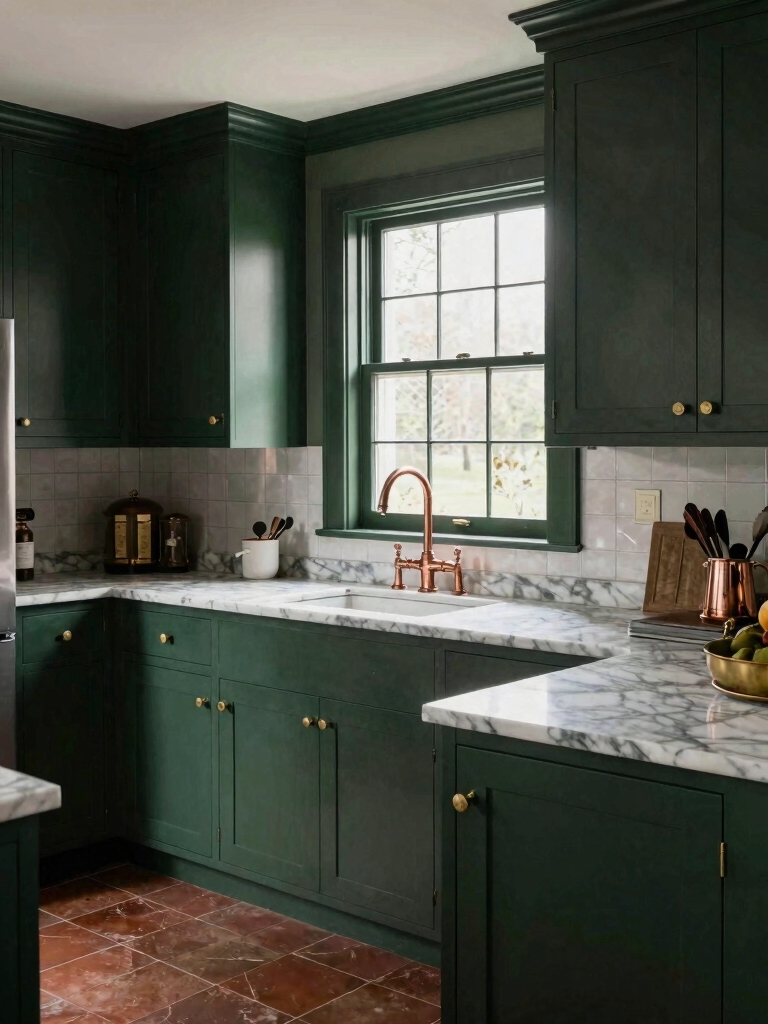 cozy forest green kitchens