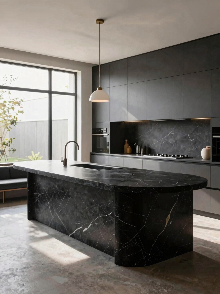 curved island enhances flow