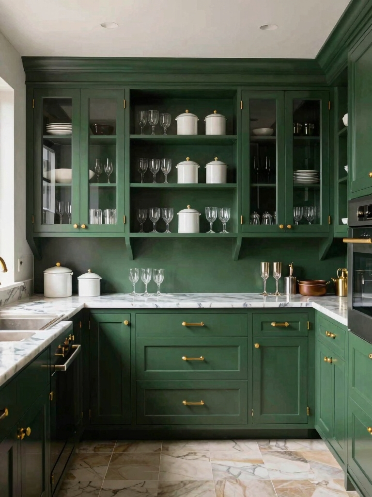 dramatic deep green pantry