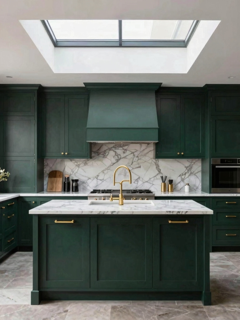 dramatic matte black green cabinets