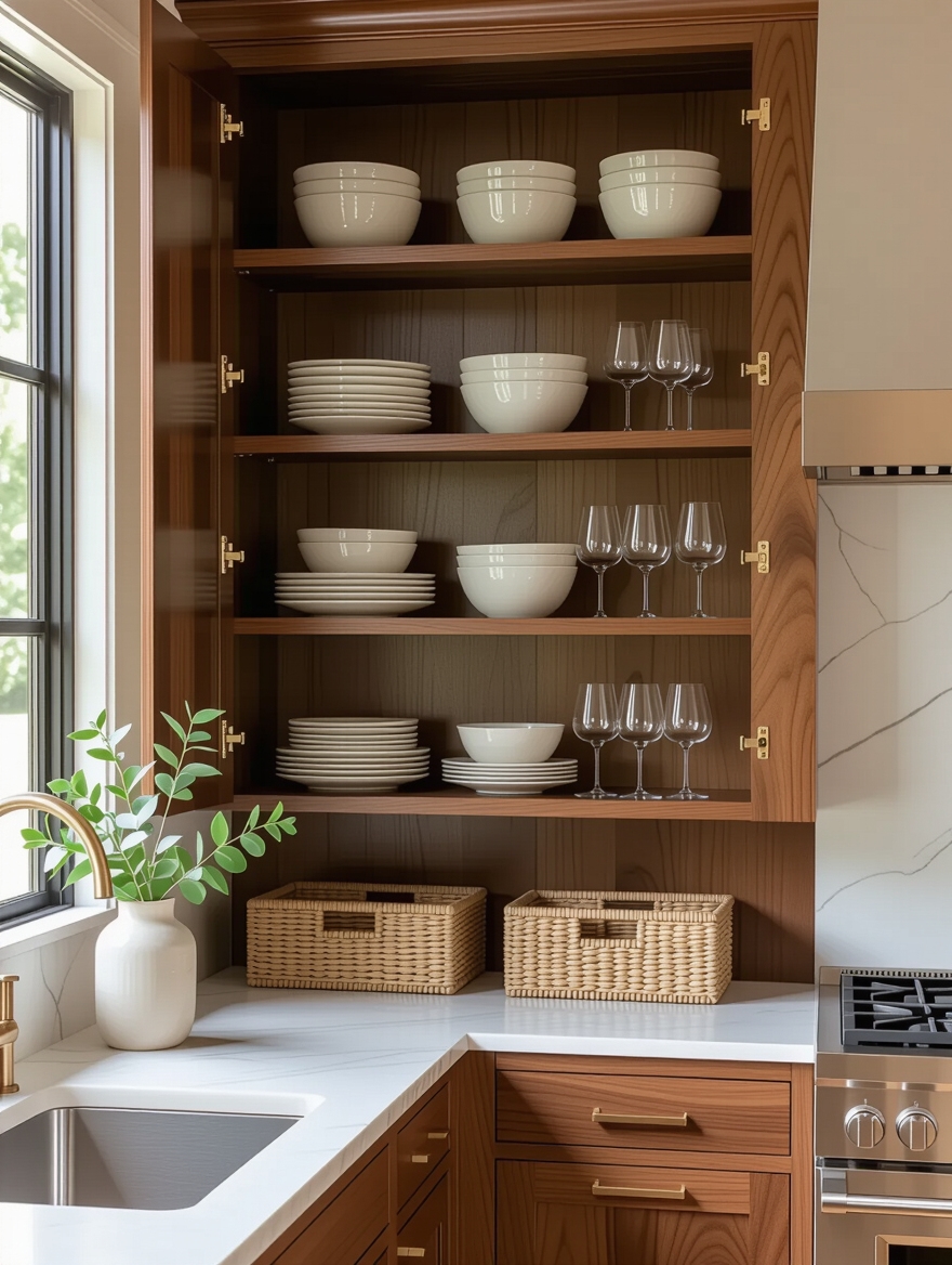 inviting organized open cabinets