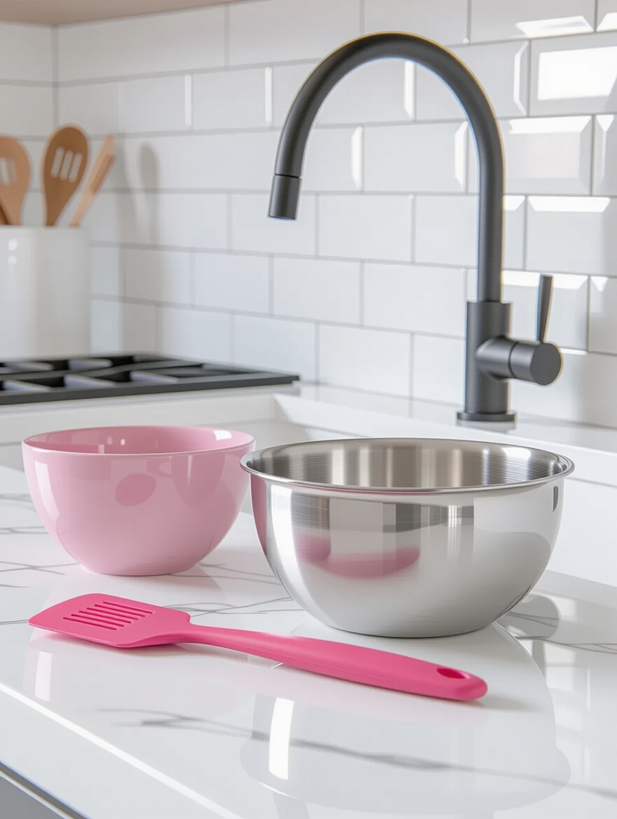 joyful pink kitchen utensils