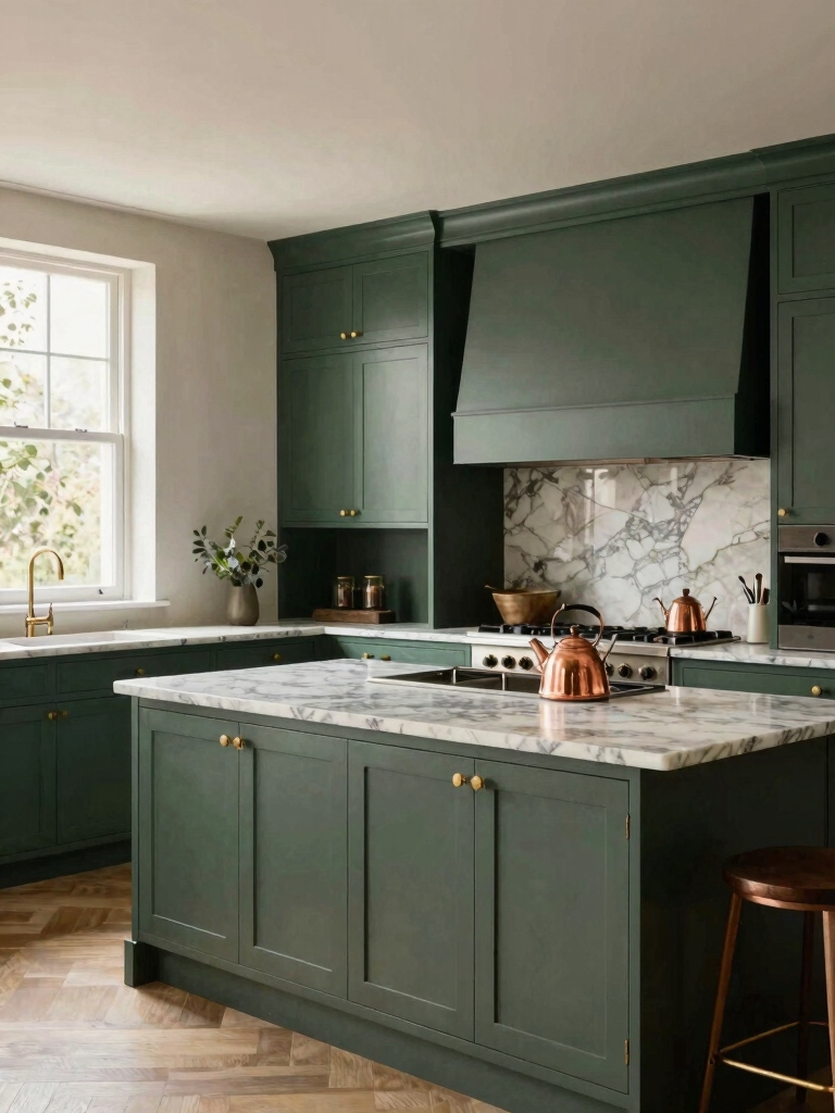 layered green kitchen depth