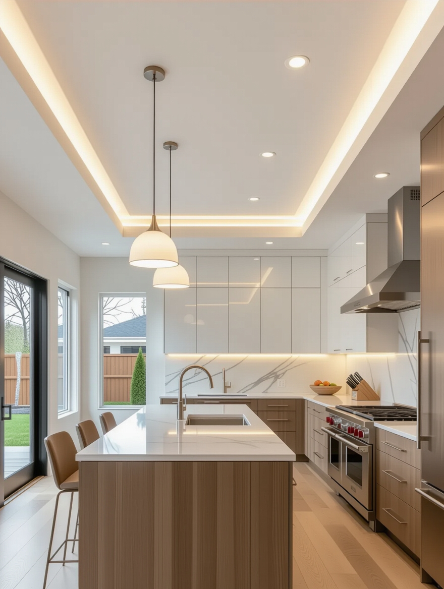 layered kitchen lighting design