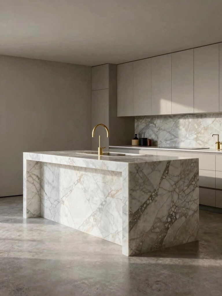 marble waterfall island elegance