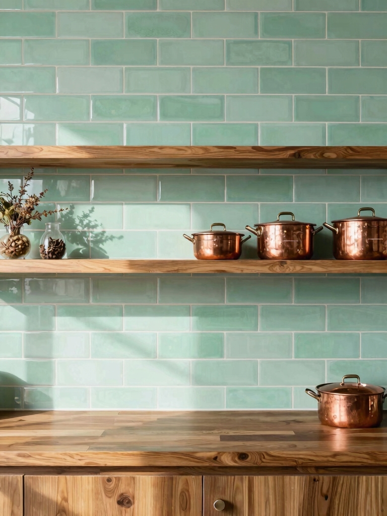 mint tiles honey shelves
