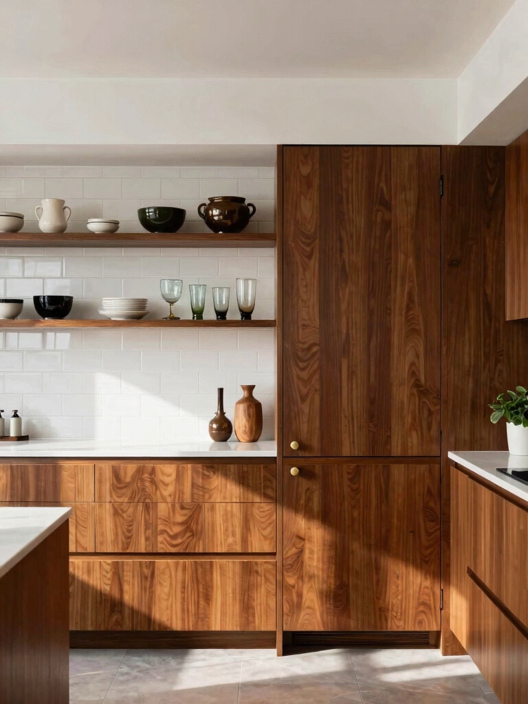 open shelves closed cabinets