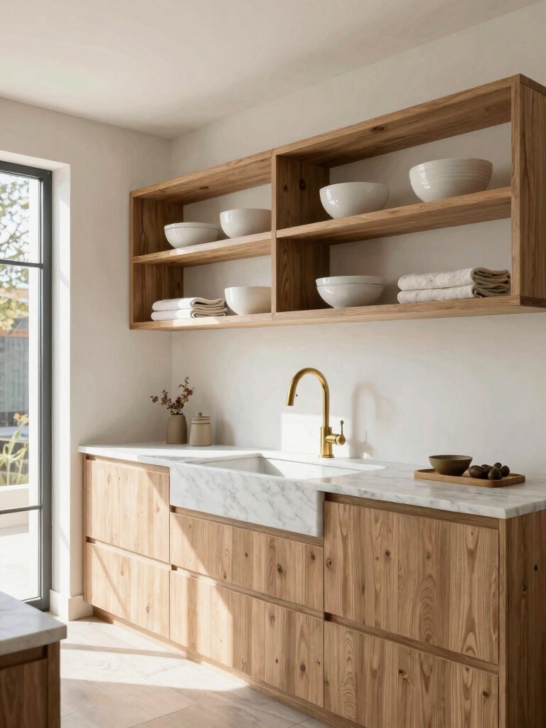 open shelving enhances spaciousness