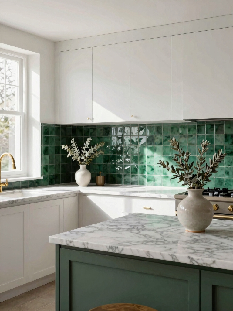 sage accents for white cabinets