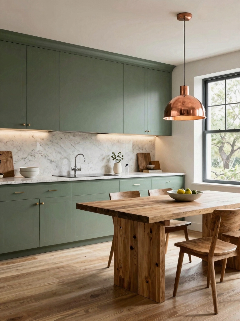 sage cabinets light oak floors