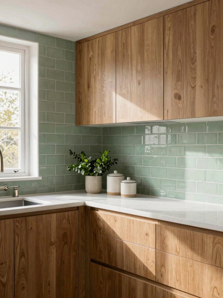 sage green and oak