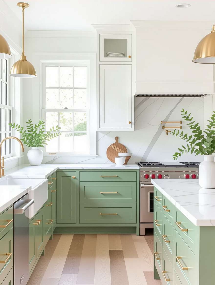 sage green lower cabinets