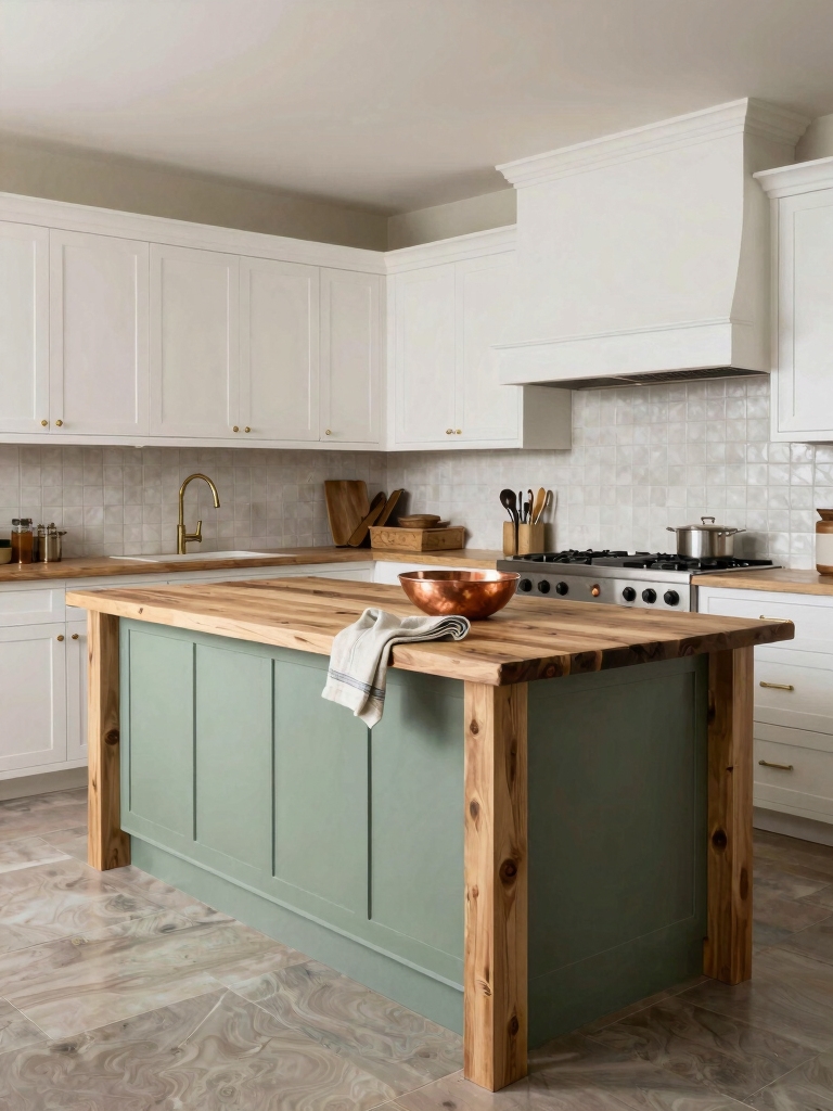 sage island white cabinets