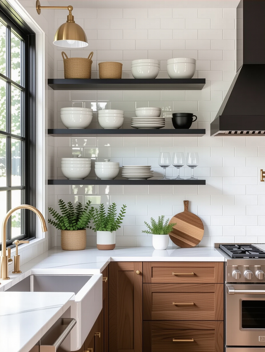 stylish kitchen open shelving
