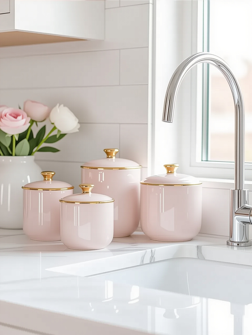 stylish pink kitchen organization
