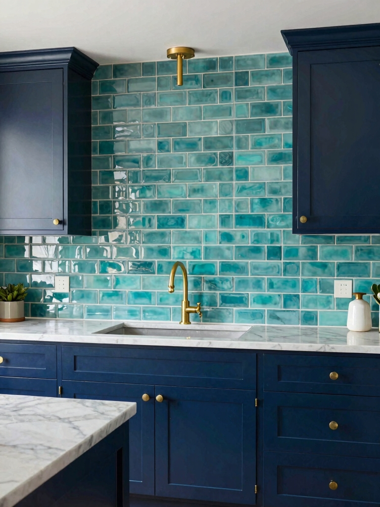 teal penny rounds navy cabinets