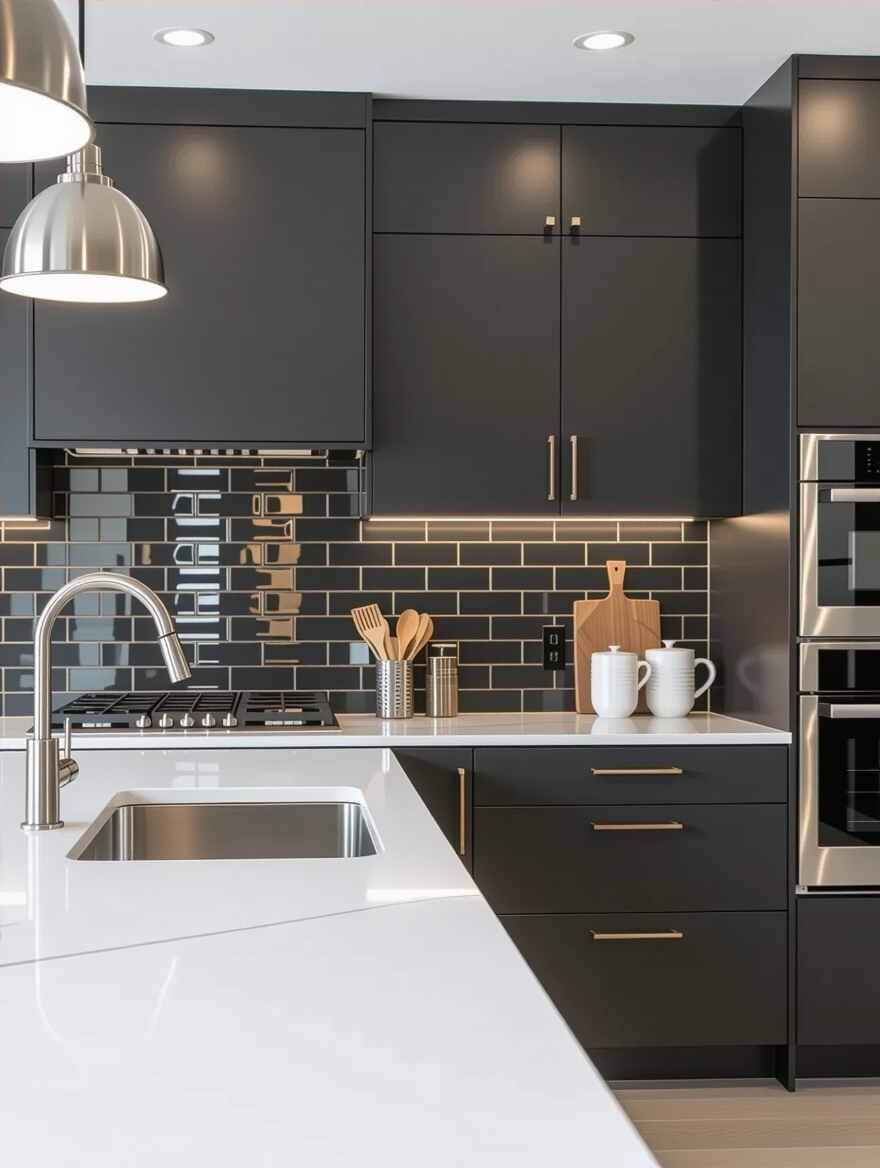 textured grey tile contrasts