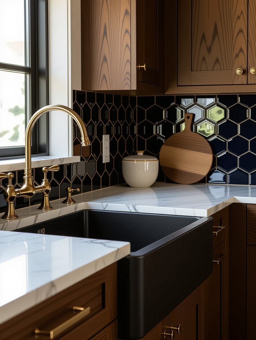 unique backsplash enhances kitchen