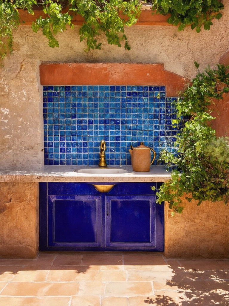 vibrant mediterranean tiled sink