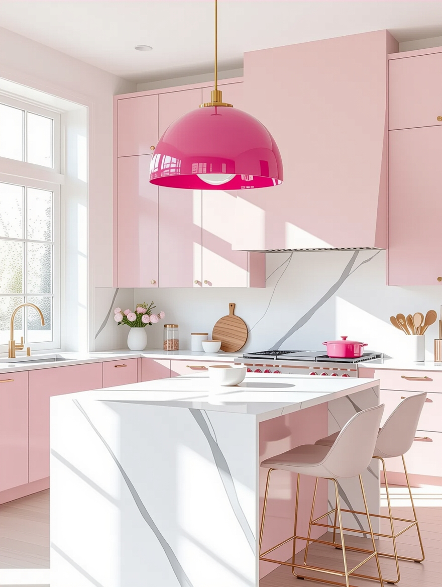 vibrant pink kitchen lighting